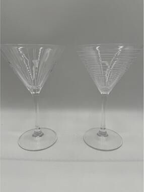 Mikasa Martini Glasses Set 2 Etched Spiral & Optic Modern Barware Pair